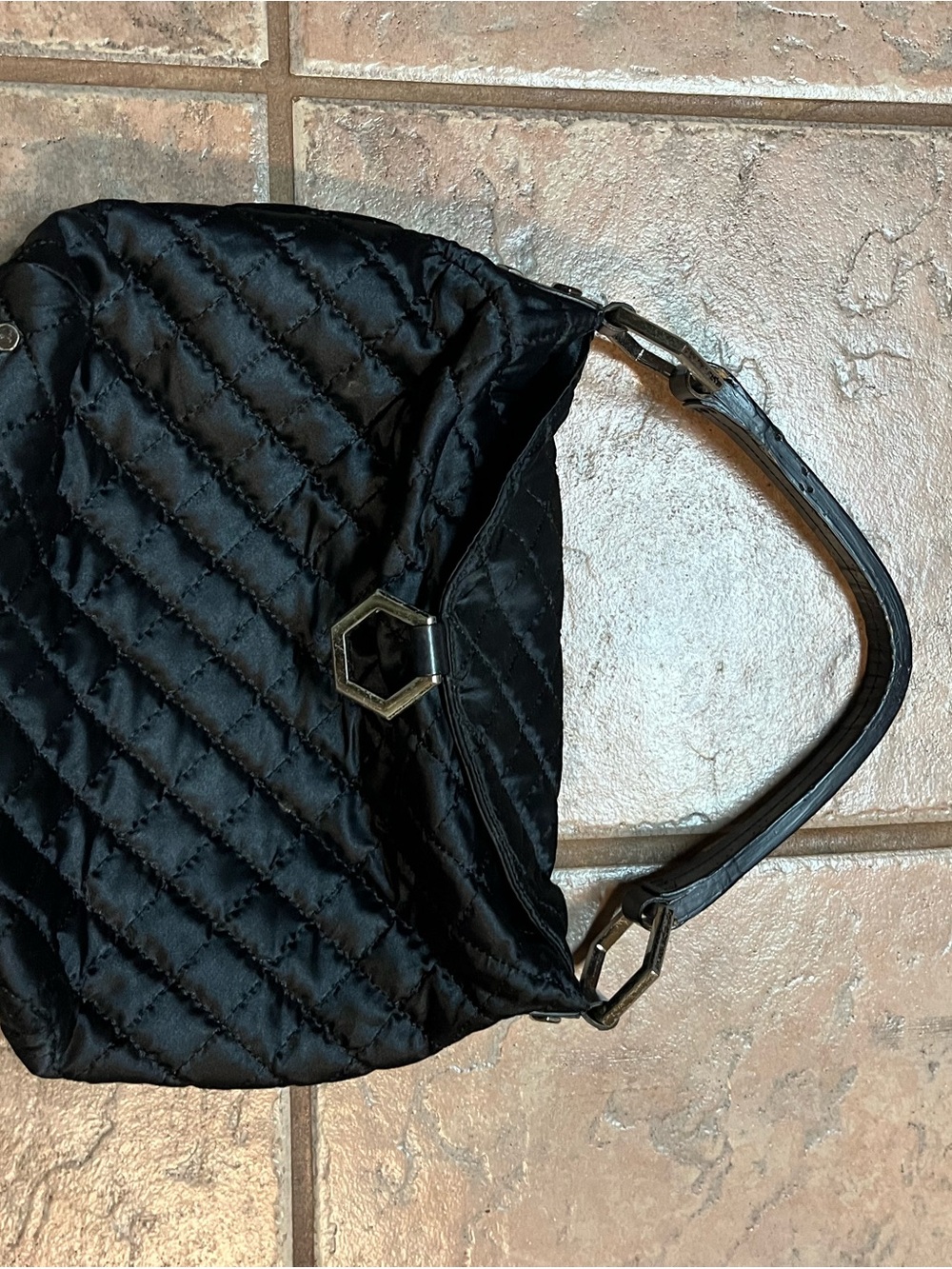 Hype Black Quilted Shoulder Bag with Hexagon Hardware